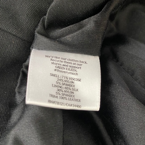 Eileen Fisher Size M Blazer Black Jacket Peplum Hem Leather Trim - Picture 9 of 9